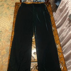 Green velvet flare pants